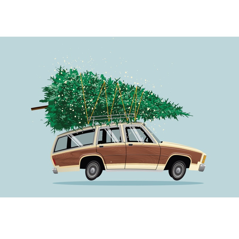 Christmas:  Bringing Home the Tree Poster        –   Removable     Adhesive Decal