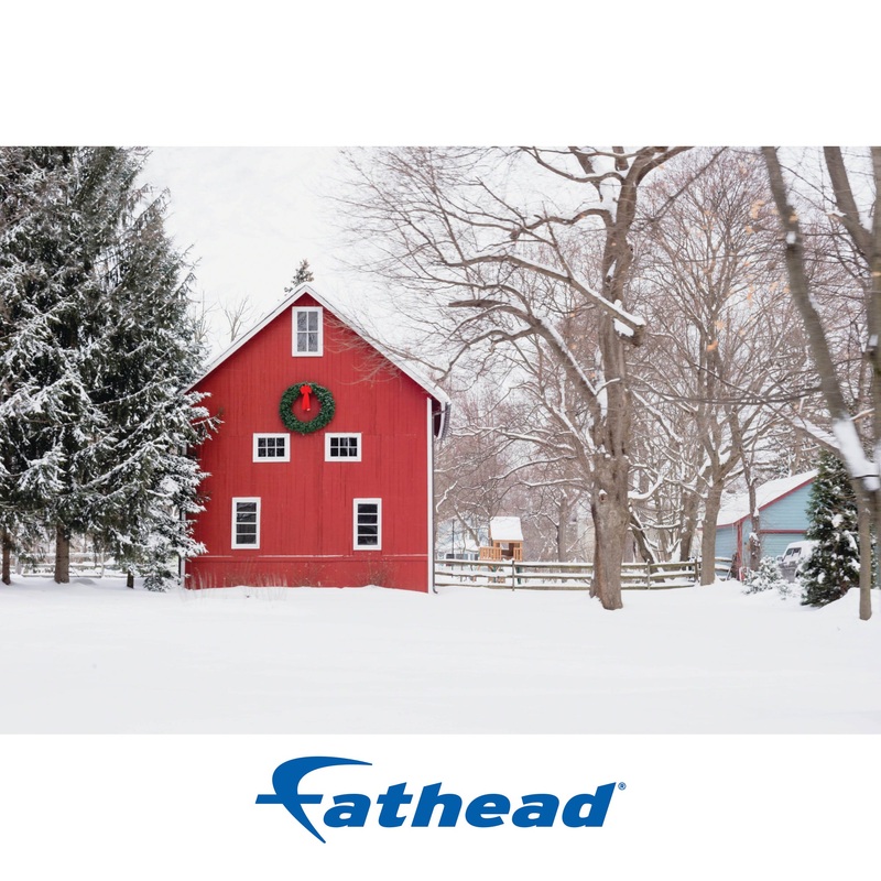 Christmas:  Red Cottage Poster        –   Removable     Adhesive Decal