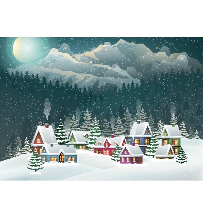Christmas:  Village in the Mountains Poster        –   Removable     Adhesive Decal