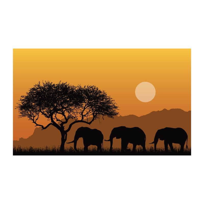 Jungle:  Three Elephants Mural        –   Removable Wall   Adhesive Decal