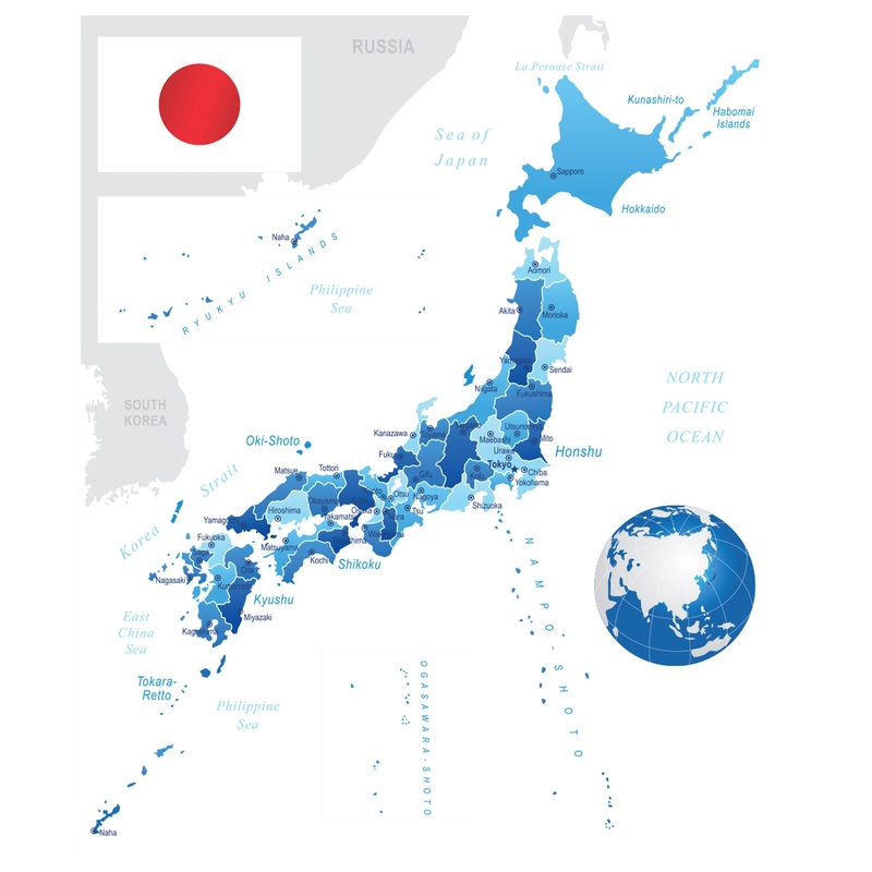 Maps of Asia: Japan Mural        –   Removable Wall   Adhesive Decal