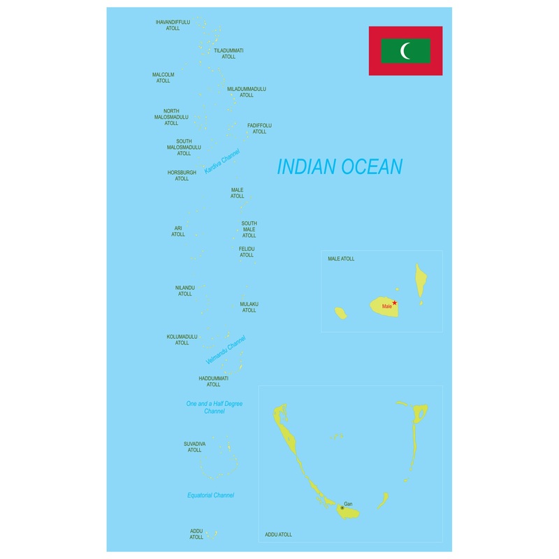 Maps of Asia: Maldives Mural        –   Removable Wall   Adhesive Decal