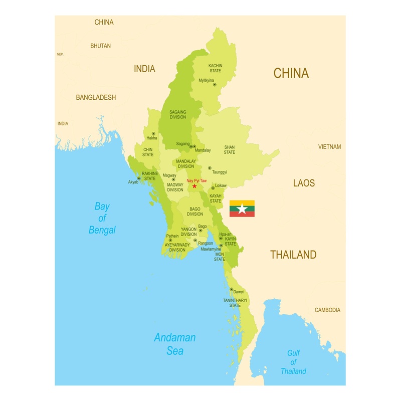Maps of Asia: Myanmar Mural        –   Removable Wall   Adhesive Decal
