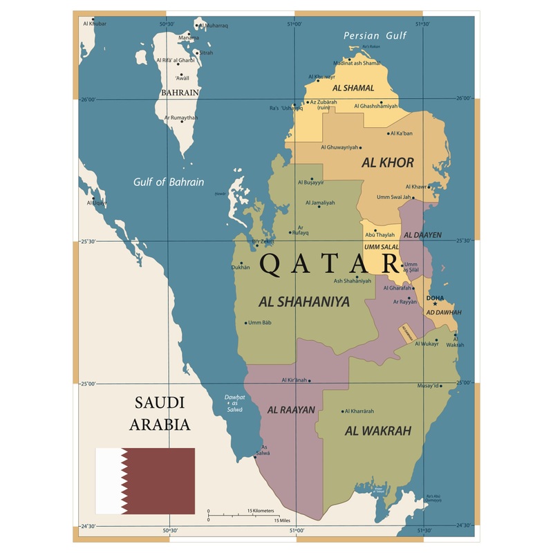 Maps of Asia: Qatar Mural        –   Removable Wall   Adhesive Decal