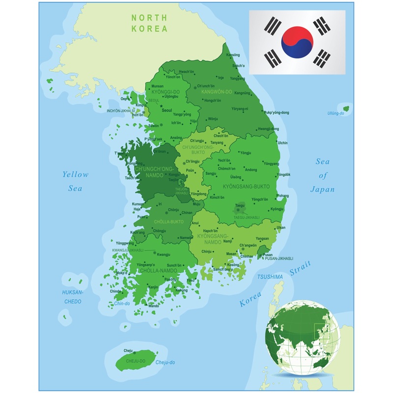 Maps of Asia: South Korea Mural        –   Removable Wall   Adhesive Decal