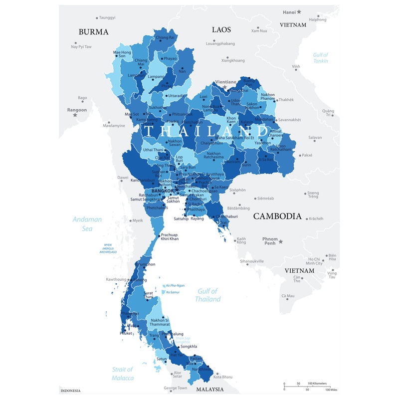 Maps of Asia: Thailand Mural        –   Removable Wall   Adhesive Decal