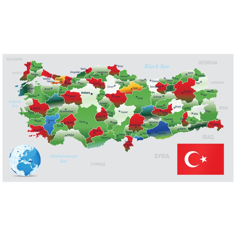 Maps of Asia: Turkey Mural        –   Removable Wall   Adhesive Decal