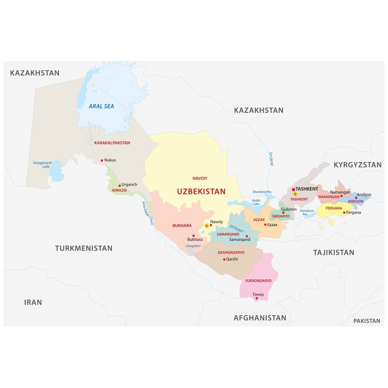 Maps of Asia: Uzbekistan Mural        –   Removable Wall   Adhesive Decal