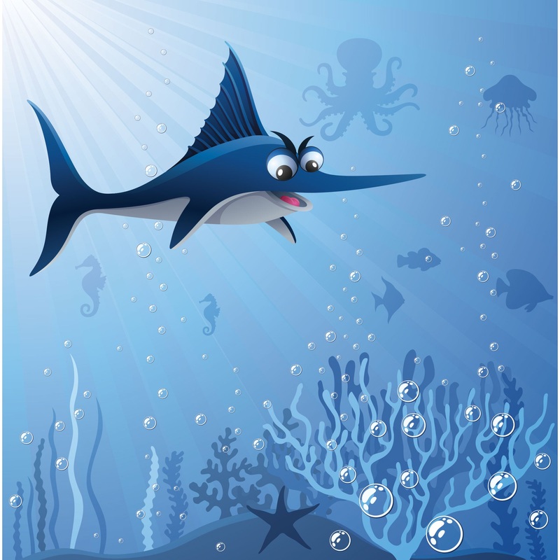 Nursery:  Blue Fish Mural        –   Removable Wall   Adhesive Decal
