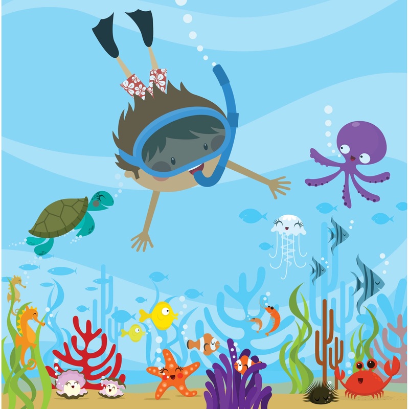 Nursery:  Diving Mural        –   Removable Wall   Adhesive Decal