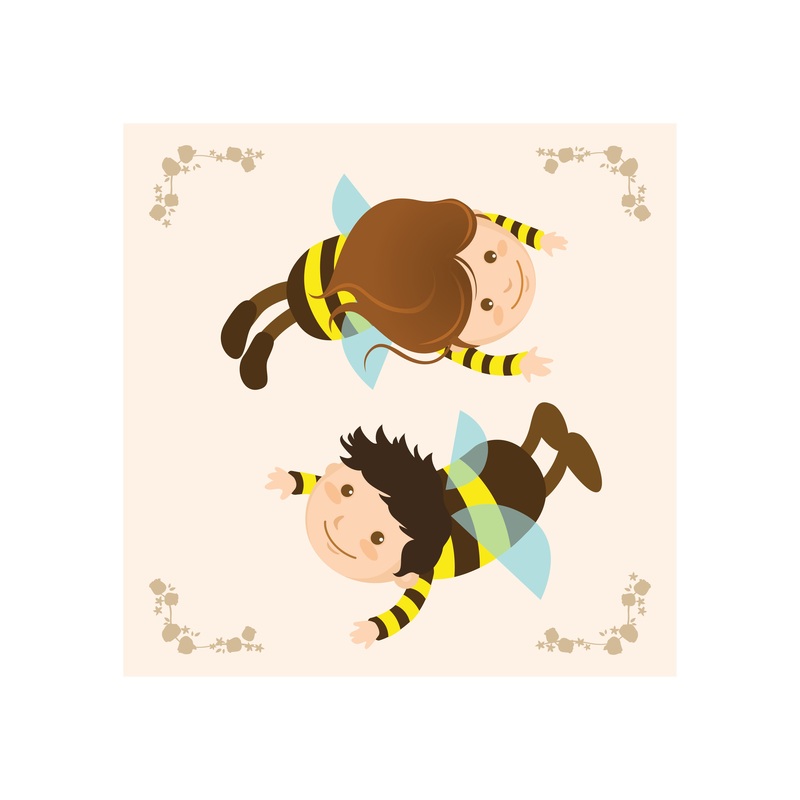 Nursery:  Two Bees Mural        –   Removable Wall   Adhesive Decal