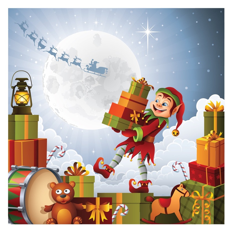 Seasons Decor: Winter Elf with Presents Mural        –   Removable     Adhesive Decal