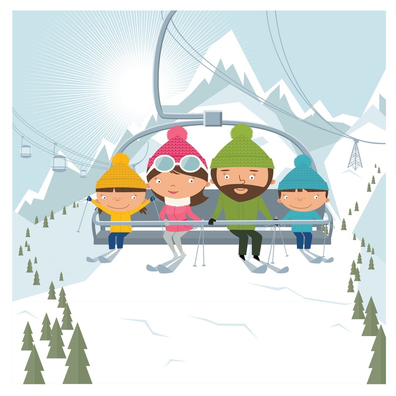 Seasons Decor: Winter Family Skiing Mural        –   Removable     Adhesive Decal