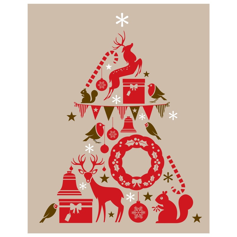 Seasons Decor: Winter Red Christmas Mural        –   Removable     Adhesive Decal