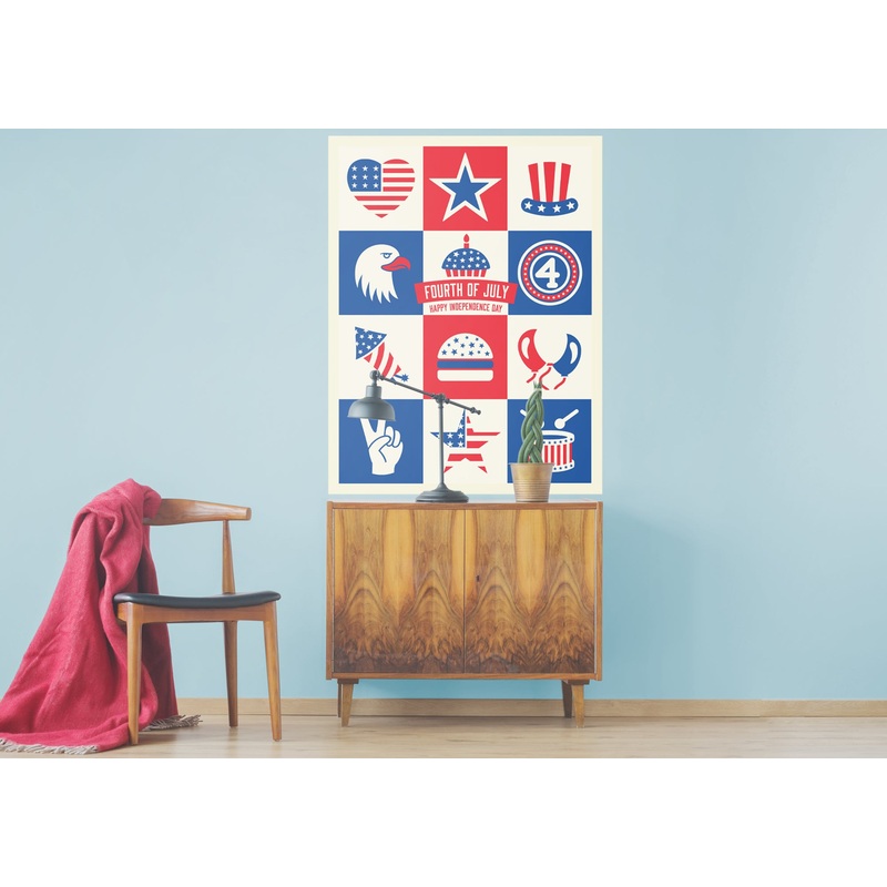 4th of July:  Happy Independence Day 12 Icons Mural        –   Removable Wall   Adhesive Decal