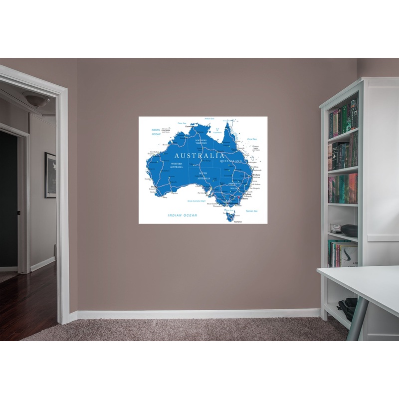 Maps: Australia Blue Mural        –   Removable Wall   Adhesive Decal
