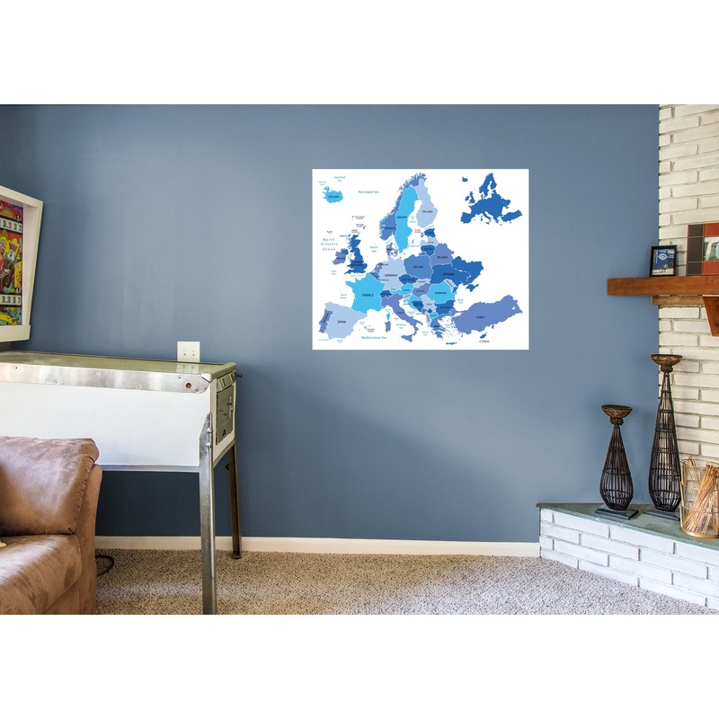 Maps: Europe Blue Mural        –   Removable Wall   Adhesive Decal