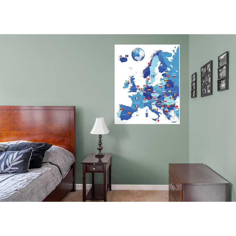 Maps: Europe With Flags Mural        –   Removable Wall   Adhesive Decal