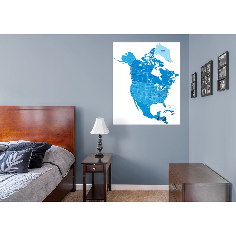 Maps: North America Blue Mural        –   Removable Wall   Adhesive Decal
