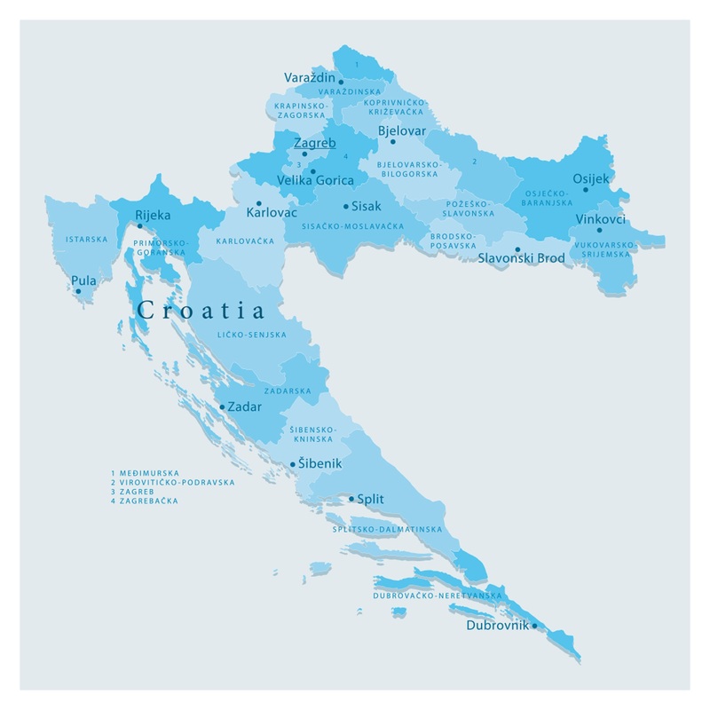 Maps of Europe: Croatia Mural        –   Removable Wall   Adhesive Decal
