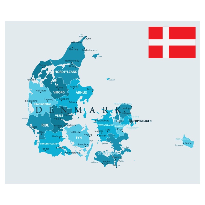 Maps of Europe: Denmark Mural        –   Removable Wall   Adhesive Decal