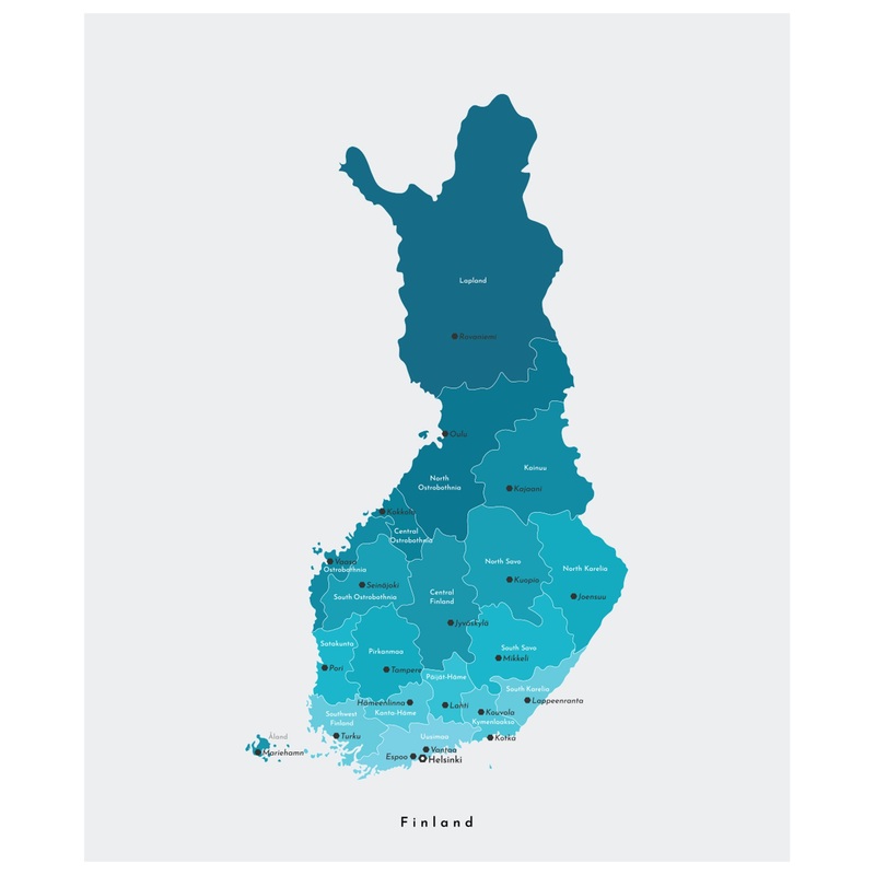 Maps of Europe: Finland Mural        –   Removable Wall   Adhesive Decal