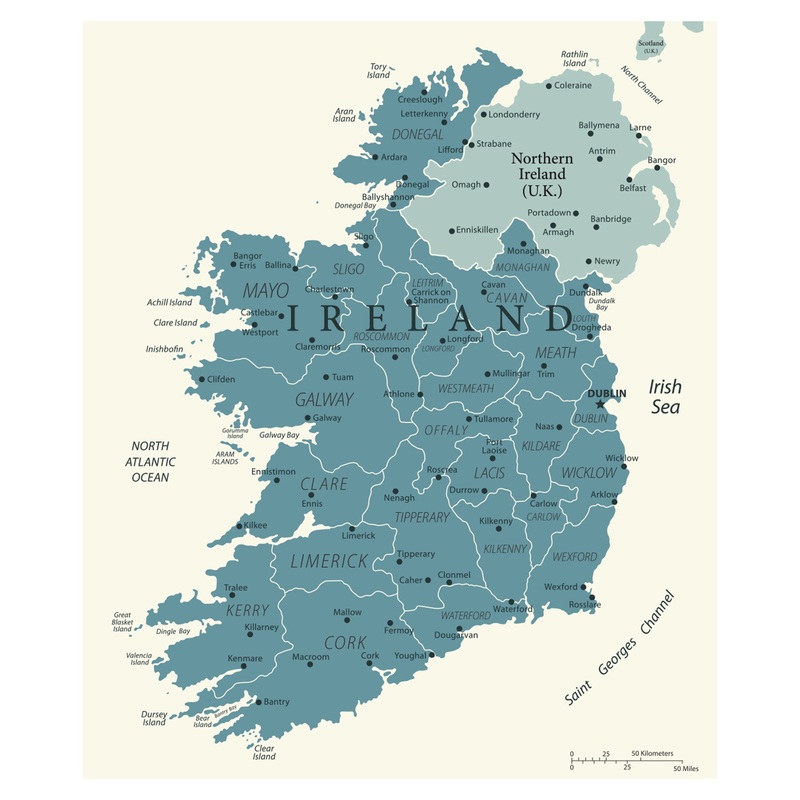 Maps of Europe: Ireland Mural        –   Removable Wall   Adhesive Decal