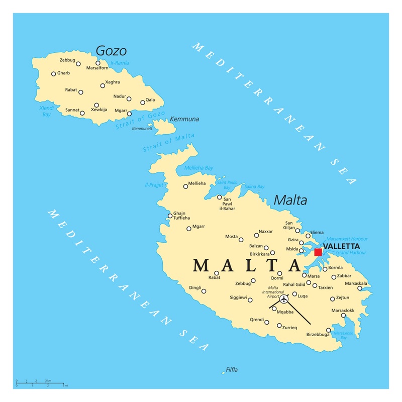 Maps of Europe: Malta Mural        –   Removable Wall   Adhesive Decal