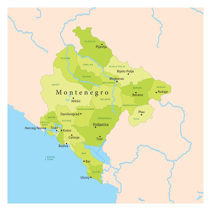 Maps of Europe: Montenegro Mural        –   Removable Wall   Adhesive Decal