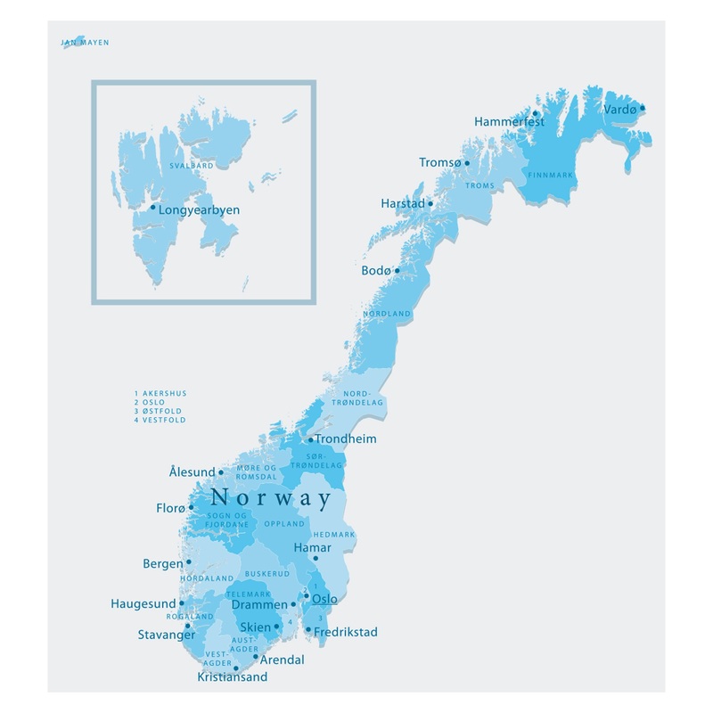 Maps of Europe: Norway Mural        –   Removable Wall   Adhesive Decal