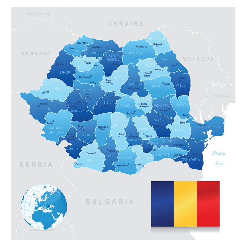Maps of Europe: Romania Mural        –   Removable Wall   Adhesive Decal