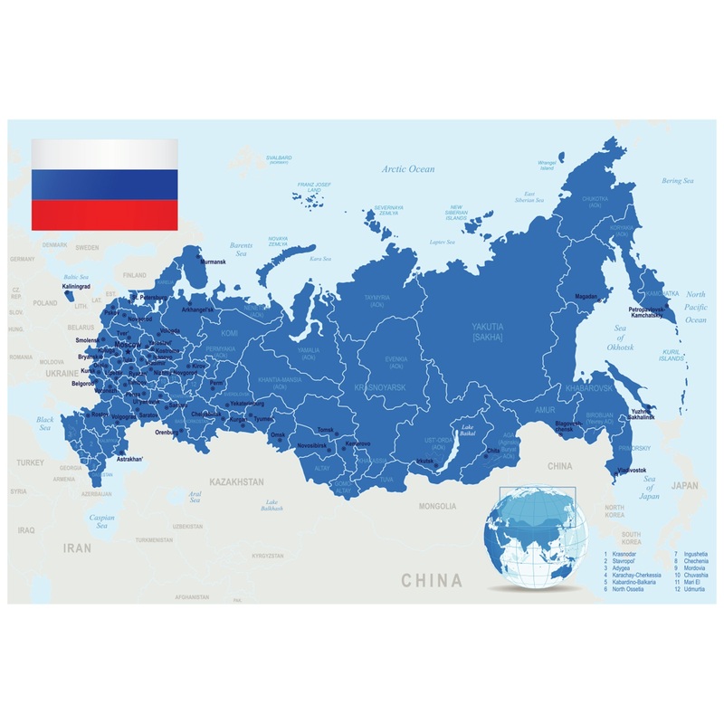 Maps of Europe: Russia Mural        –   Removable Wall   Adhesive Decal