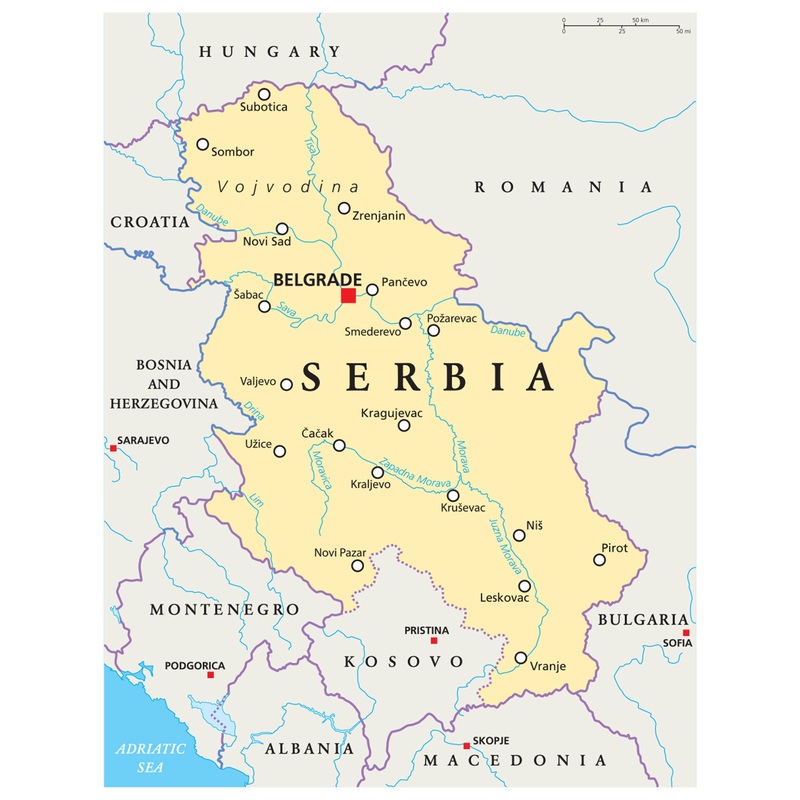Maps of Europe: Serbia Mural        –   Removable Wall   Adhesive Decal