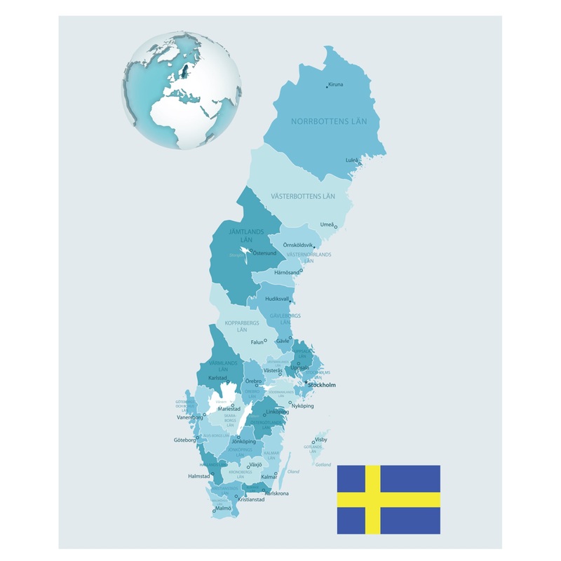 Maps of Europe: Sweden Mural        –   Removable Wall   Adhesive Decal