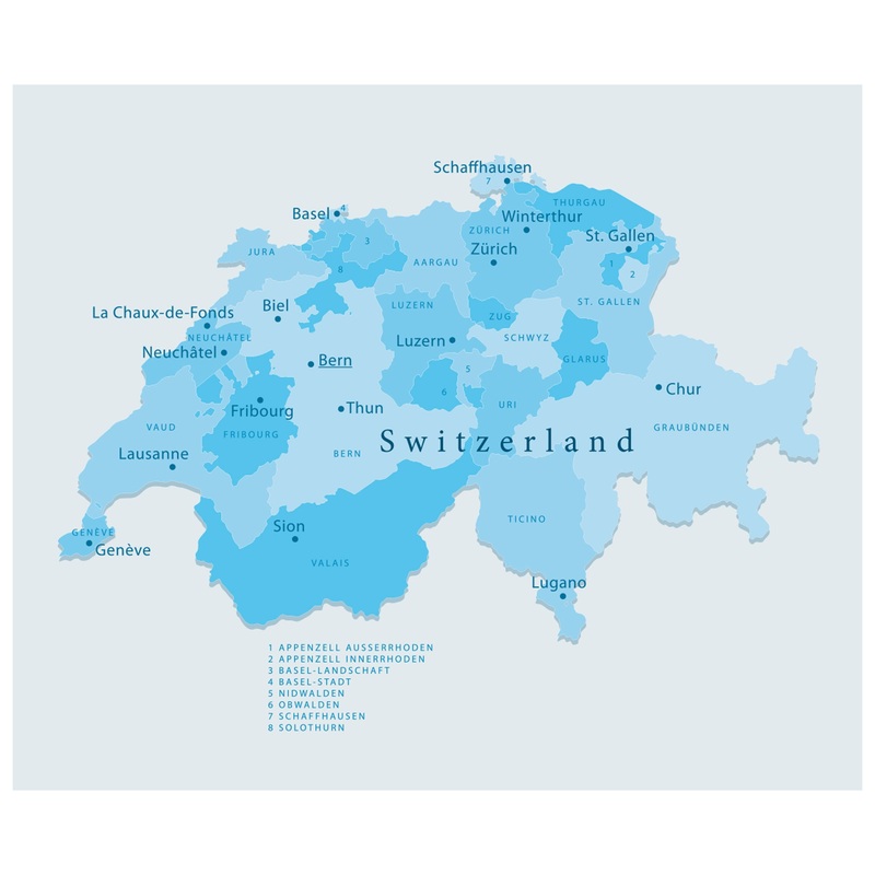 Maps of Europe: Switzerland Mural        –   Removable Wall   Adhesive Decal