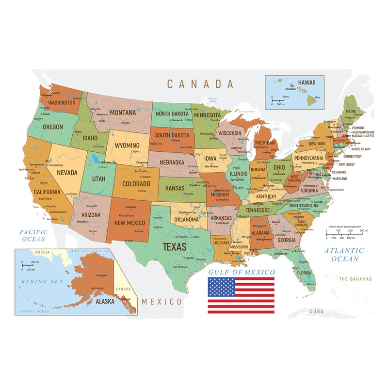 Maps of North America: United States Mural        –   Removable Wall   Adhesive Decal