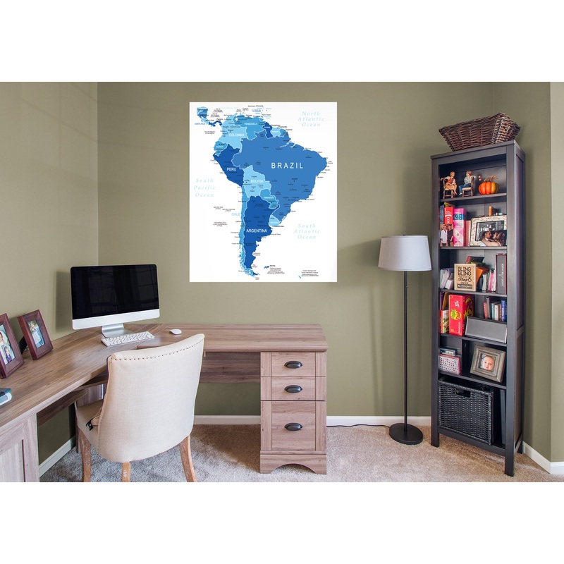 Maps: South America Blue Mural        –   Removable Wall   Adhesive Decal