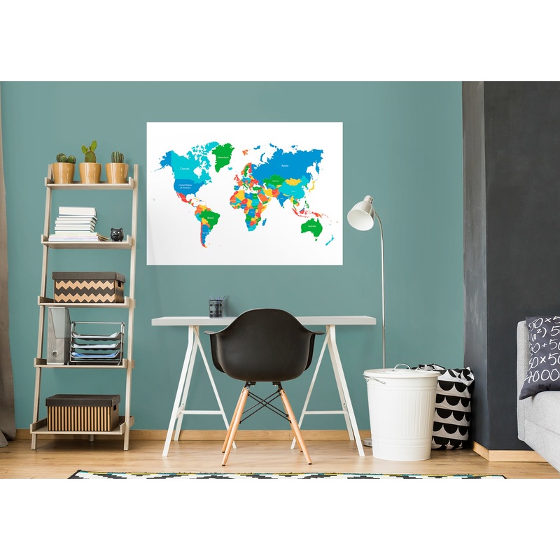 Maps: World Color Block Mural        –   Removable Wall   Adhesive Decal