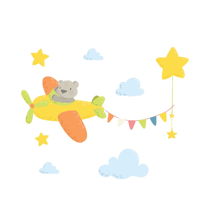 Nursery: Planes Bear Mural        –   Removable Wall   Adhesive Decal