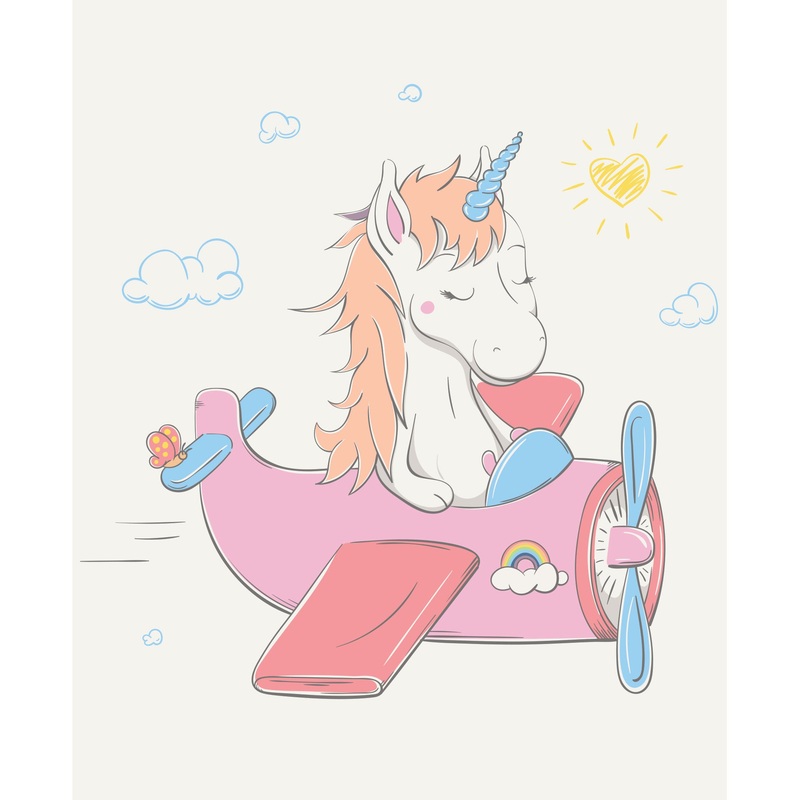 Nursery: Planes White Unicorn Mural        –   Removable Wall   Adhesive Decal