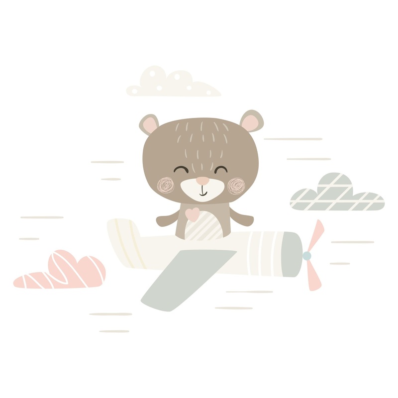 Nursery: Planes Zen Bear Mural        –   Removable Wall   Adhesive Decal