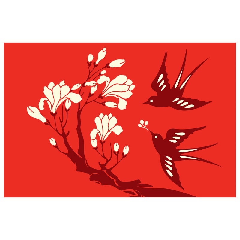 Seasons Decor: Seasons Decor Spring Red Birds Mural        –   Removable Wall   Adhesive Decal