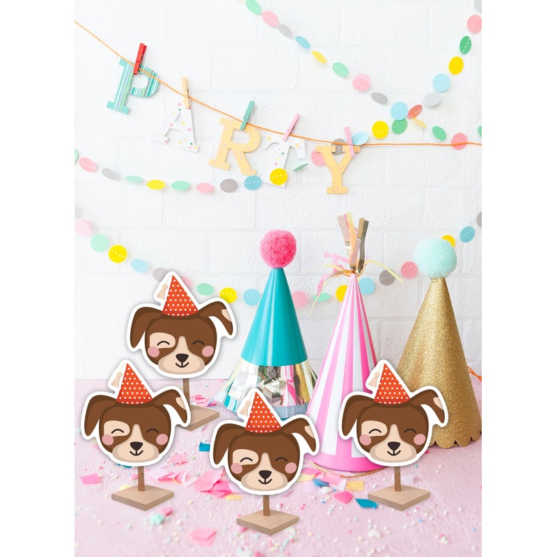 Sheet of 9 – Holiday:  Happy Dog  Minis   Cardstock Cutout  –      Big Head