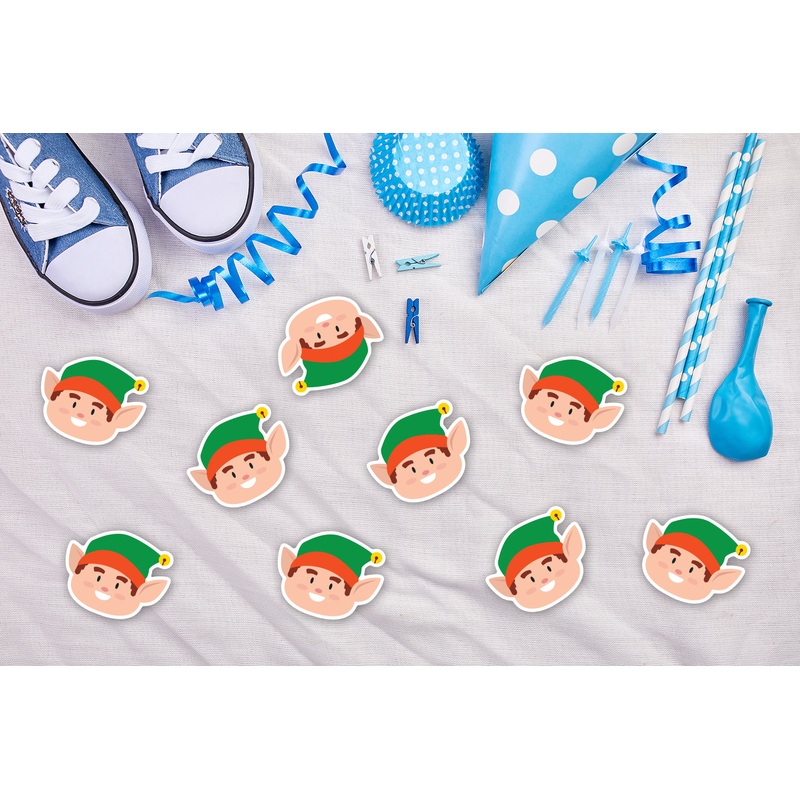 Sheet of 9 – Holiday:  Little Elf  Minis   Cardstock Cutout  –      Big Head
