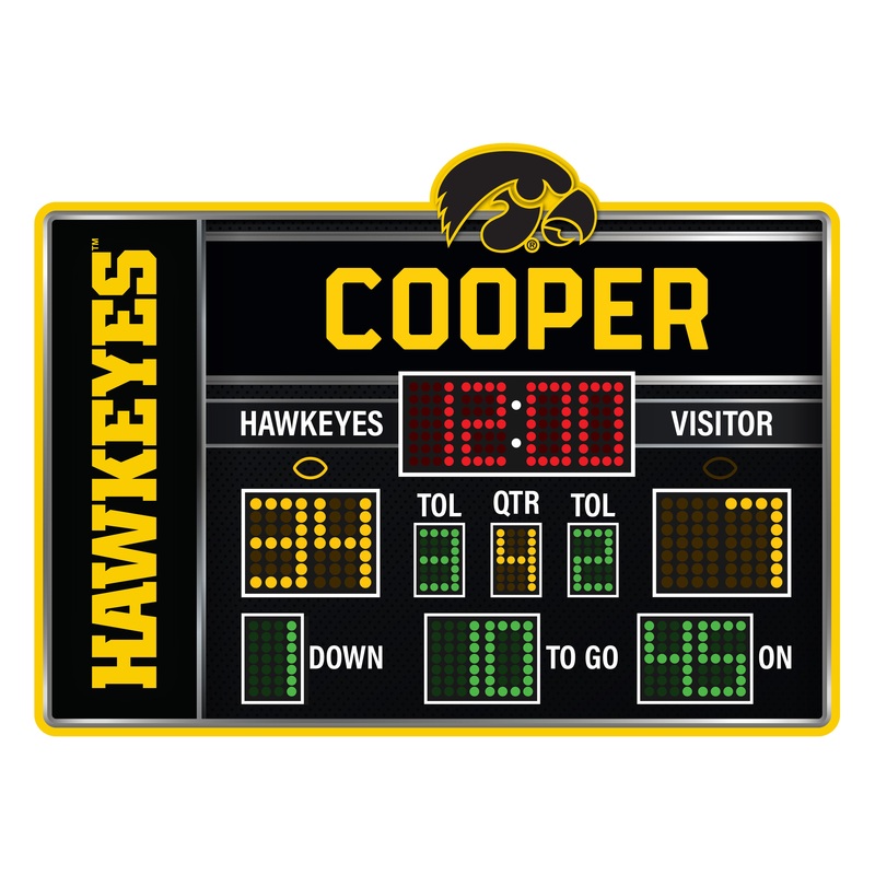 Iowa Hawkeyes – Football Scoreboard Graphic – With Personalized Name – Official NCAA – Vinyl Transfer Decal