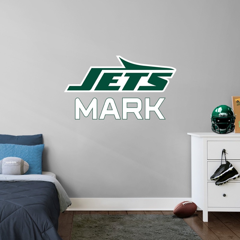 New York Jets – Stacked Logo – With Personalized Name – White Text – Official NFL – Reusable Vinyl Transfer Decal