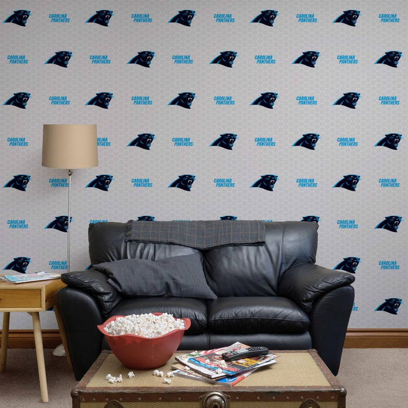 Carolina Panthers (Gray) – Logo Pattern – Peel & Stick Wallpaper – Official NFL – Reusable Vinyl Wall Decals