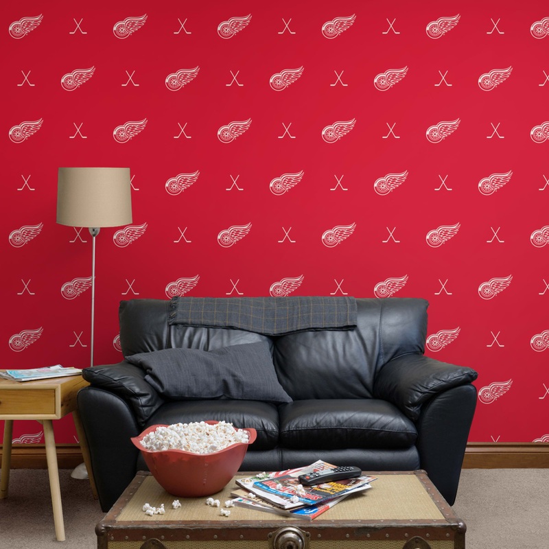 Detroit Red Wings (Red) – Sticks Pattern – Peel & Stick Wallpaper – Official NHL – Reusable Vinyl Wall Decals