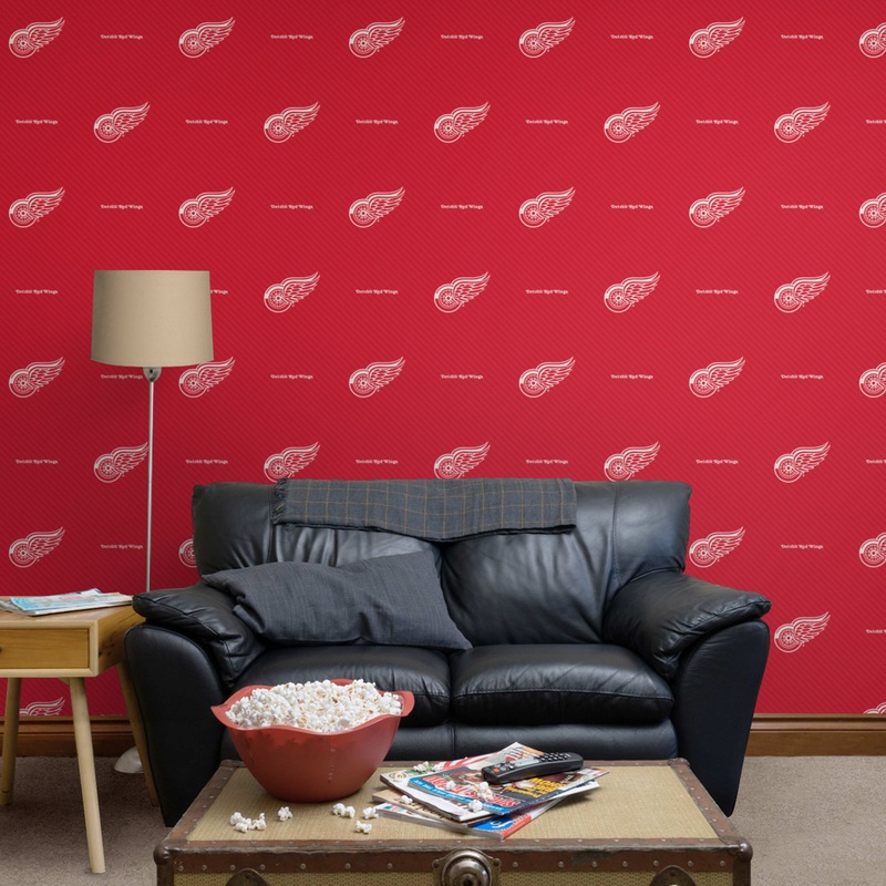 Detroit Red Wings (Red) – Stripes Pattern – Peel & Stick Wallpaper – Official NHL – Reusable Vinyl Wall Decals