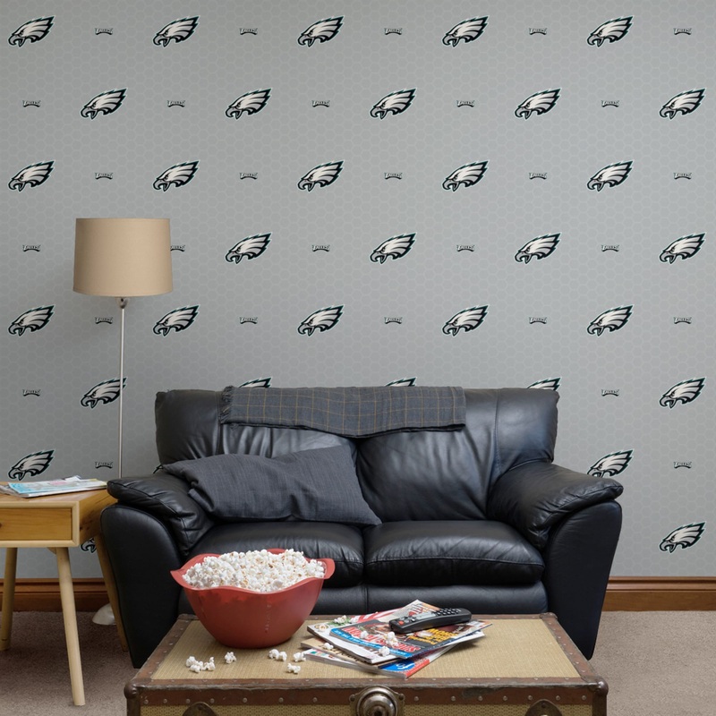 Philadelphia Eagles (Gray) – Logo Pattern – Peel & Stick Wallpaper – Official NFL – Reusable Vinyl Wall Decals